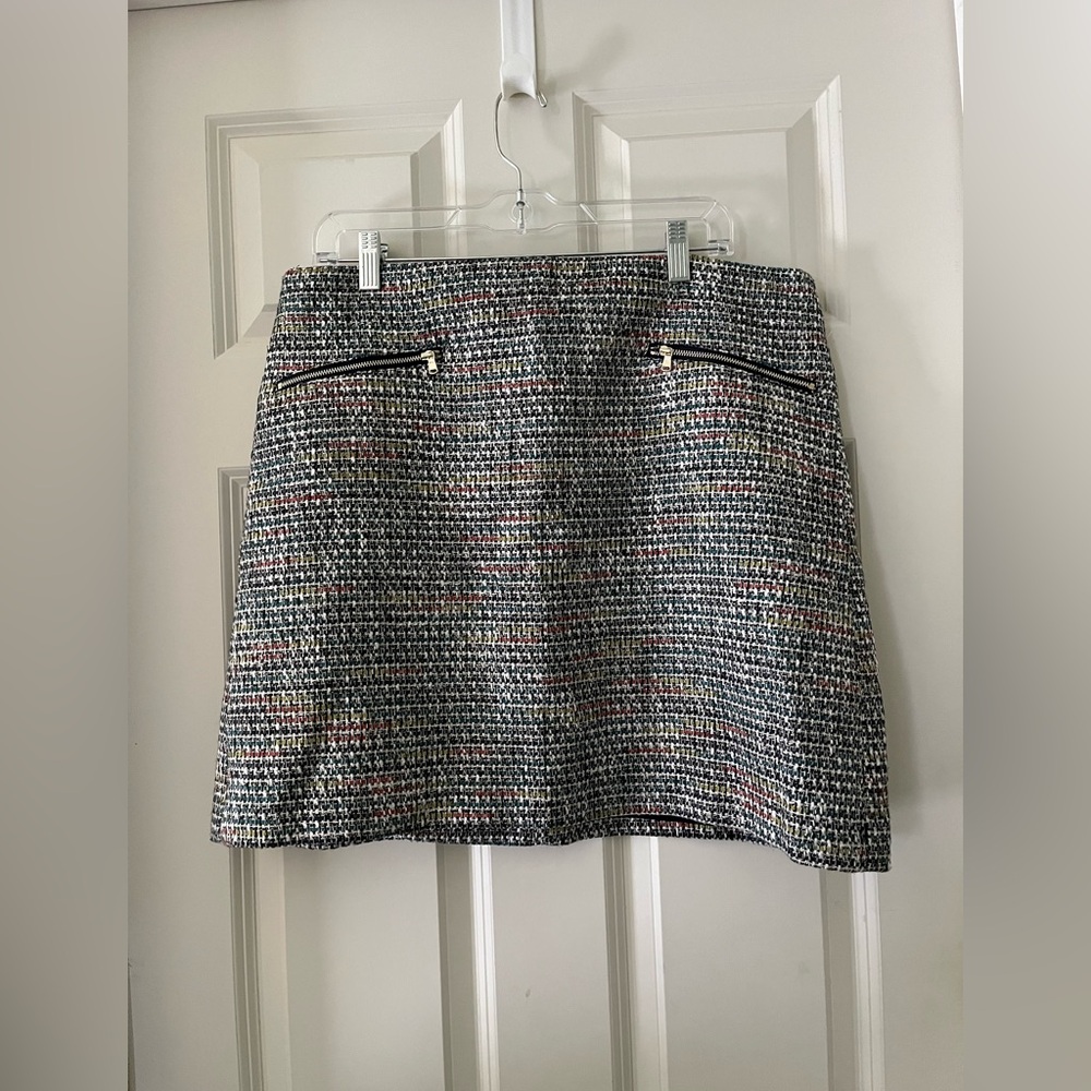 NWT Loft Tweed Multicolored Rainbow A Line Skirt with Silver Threads pockets 14